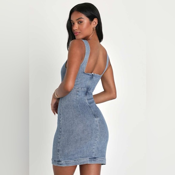 NWT Lulus Charming Edge Light Blue Denim Cutout Mini Dress, Size Small - Picture 3 of 16